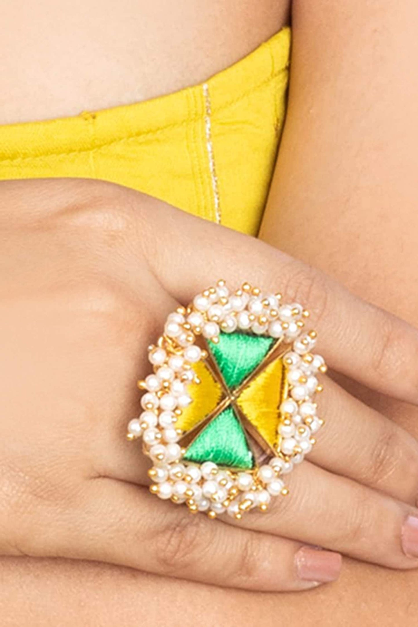 Floral Pearl Tasselled Ring 