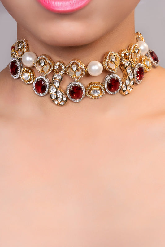 Gold Plated Bird Motif Choker Necklace 