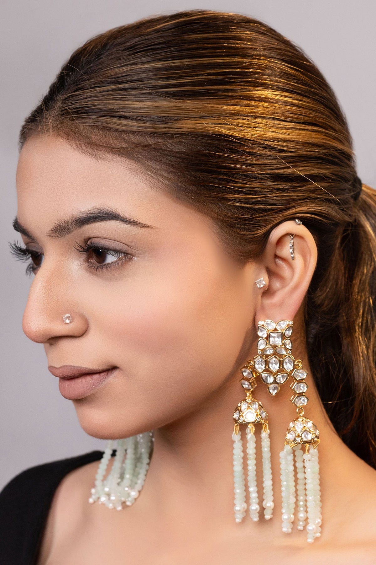 Kundan & Bead Long Dangler Earrings 
