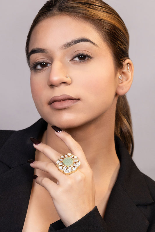Kundan & Bead Studded Adjustable Ring 