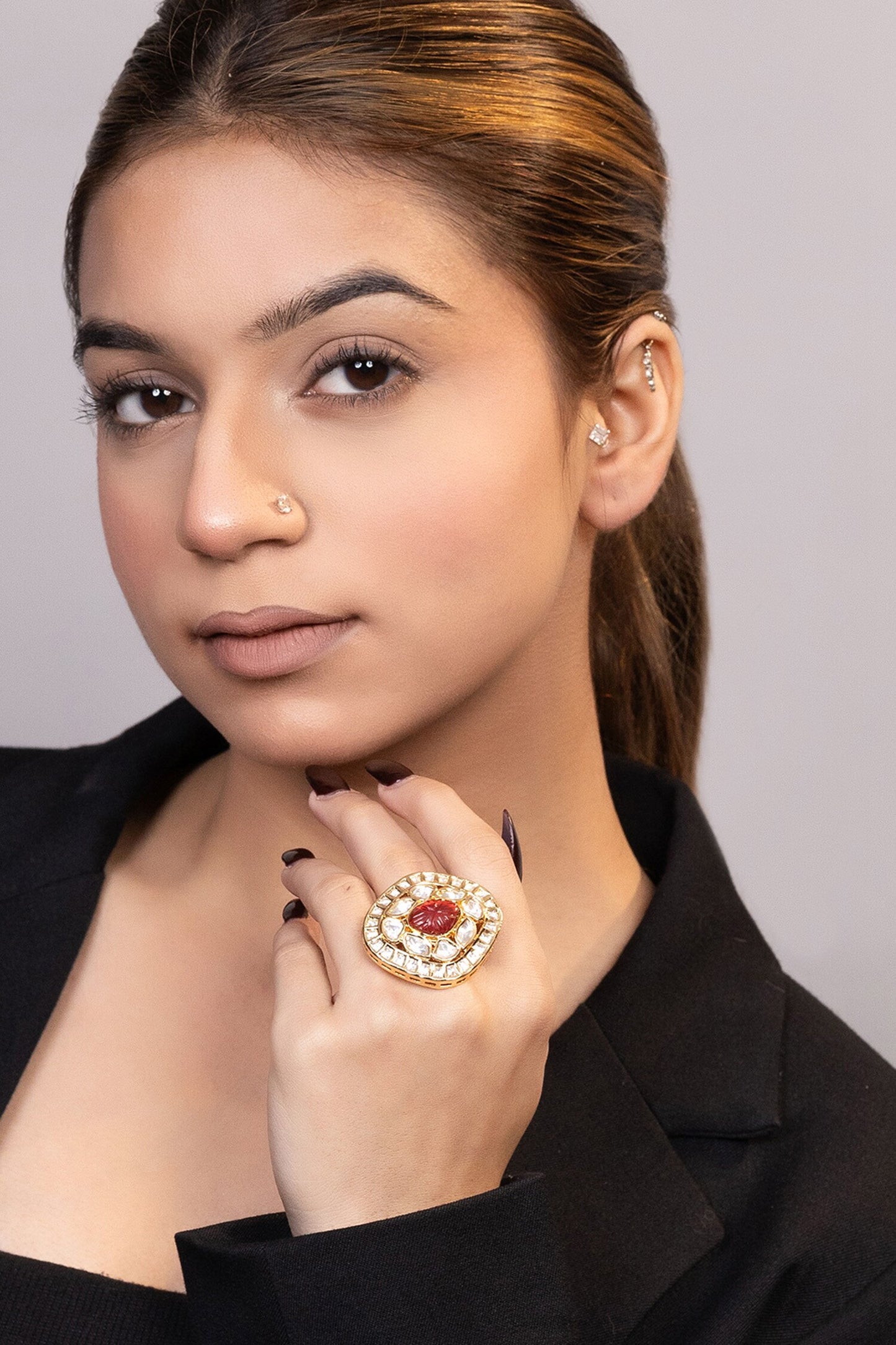Kundan & Bead Embellished Ring 