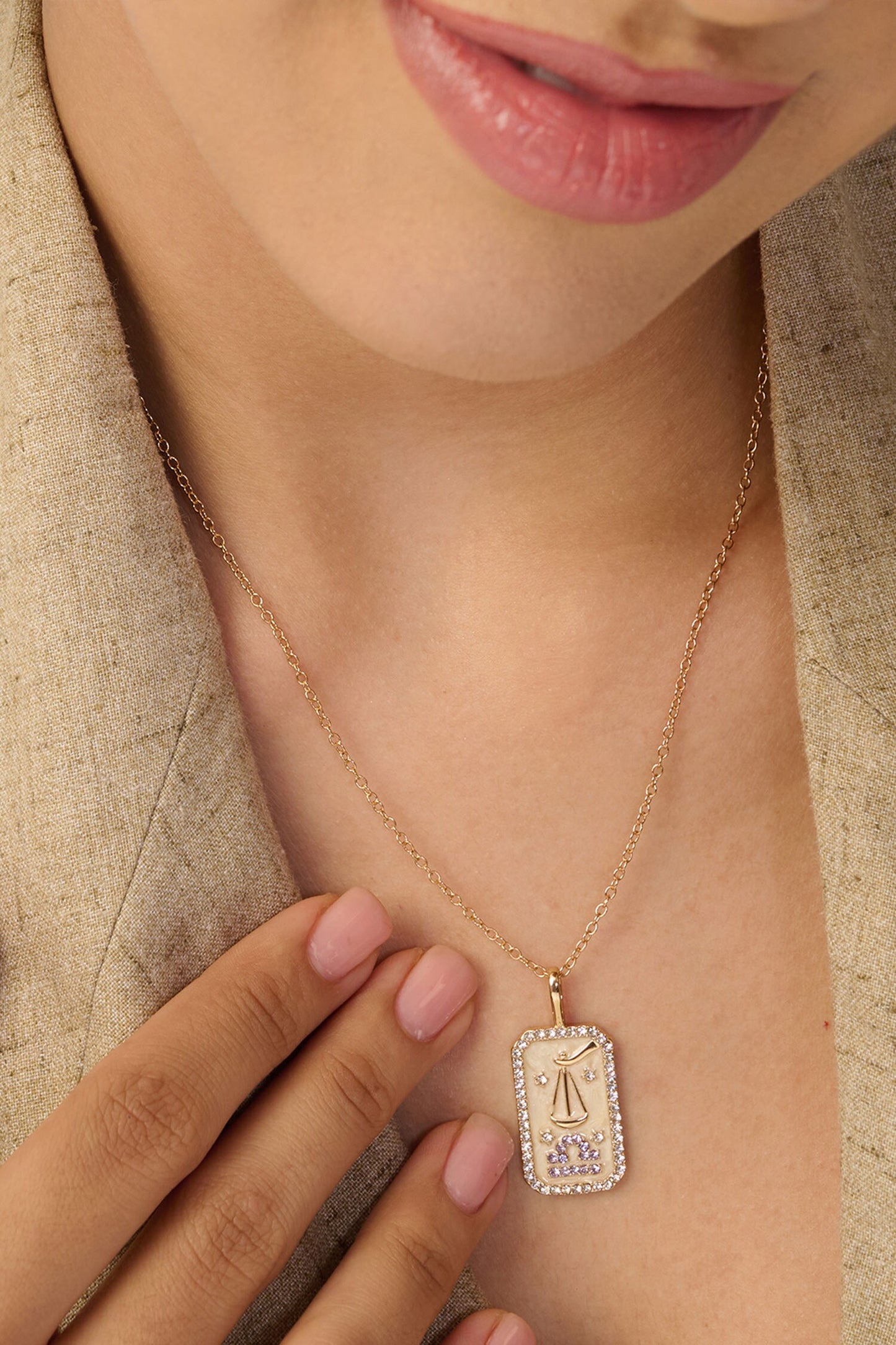 Libra Zodiac Carved Pendant Necklace 