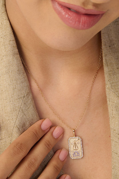 Libra Zodiac Carved Pendant Necklace 