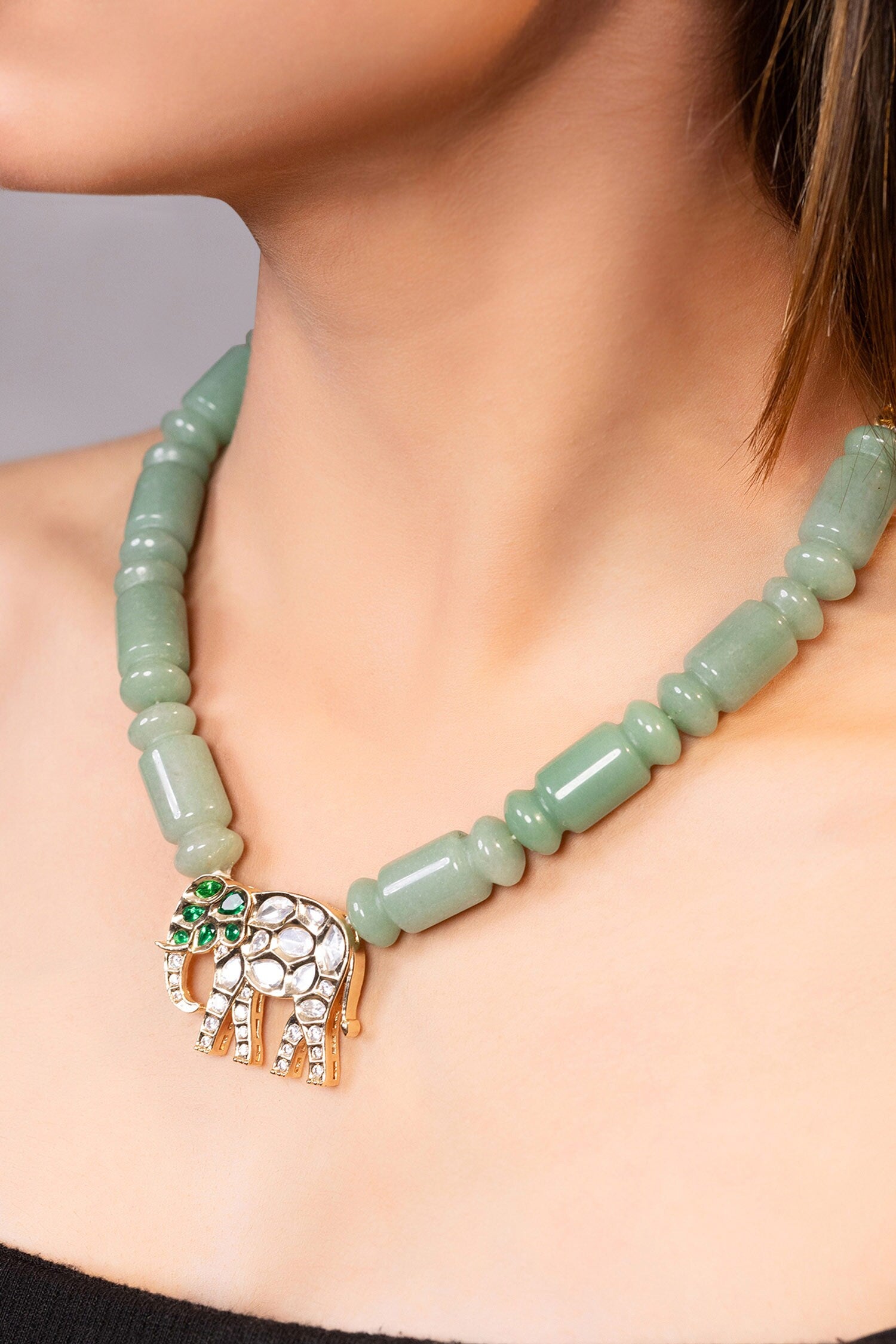Kundan Elephant Pendant Necklace 