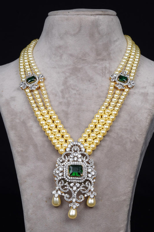 Zircon & Pearl Pendant Necklace 