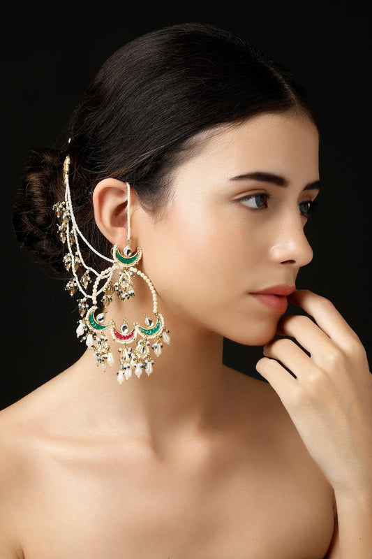 Kundan Chandbali Earrings with Pearls 
