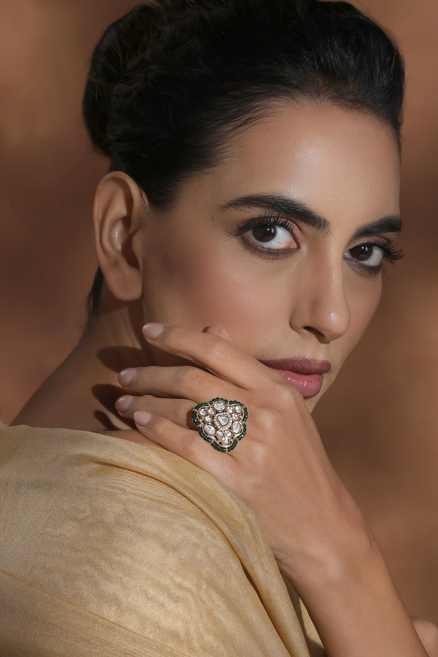 Polki Embellished Green Ring 