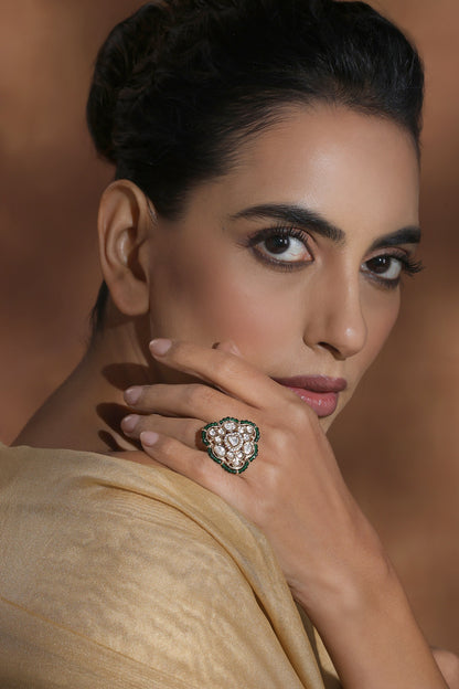 Polki Embellished Green Ring 