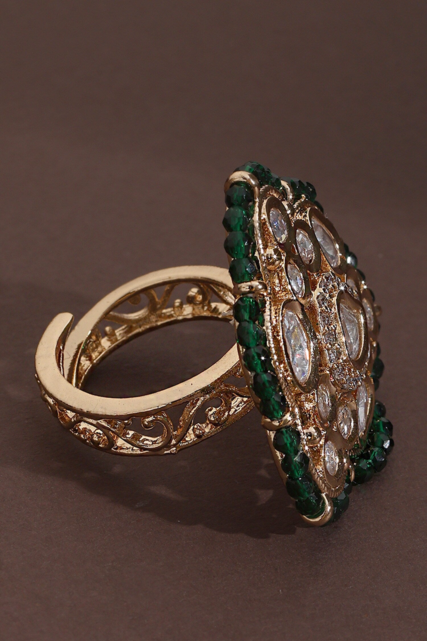 Polki Embellished Green Ring 