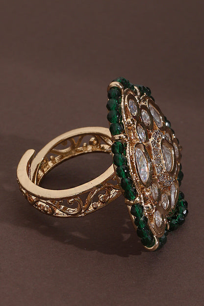 Polki Embellished Green Ring 