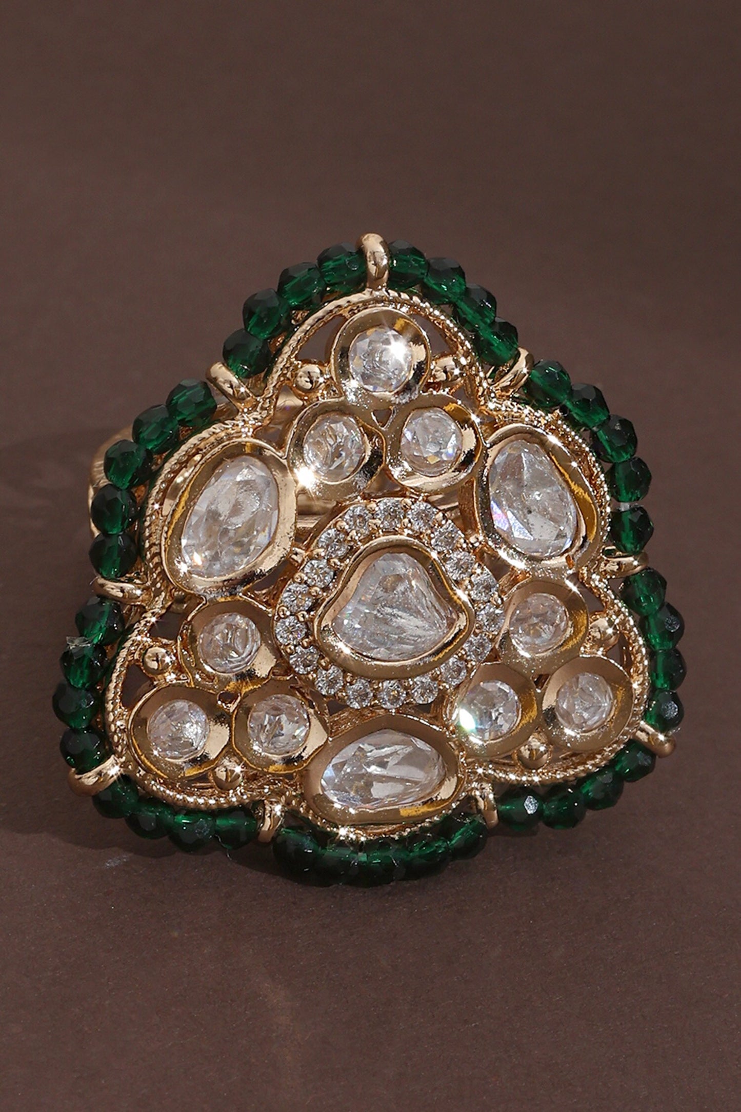 Polki Embellished Green Ring 