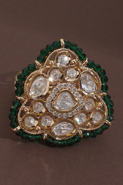 Polki Embellished Green Ring 
