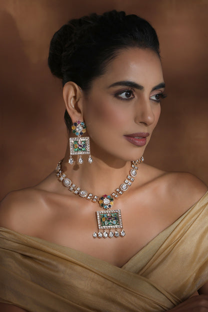 Polki Embellished Geometric Necklace Set 