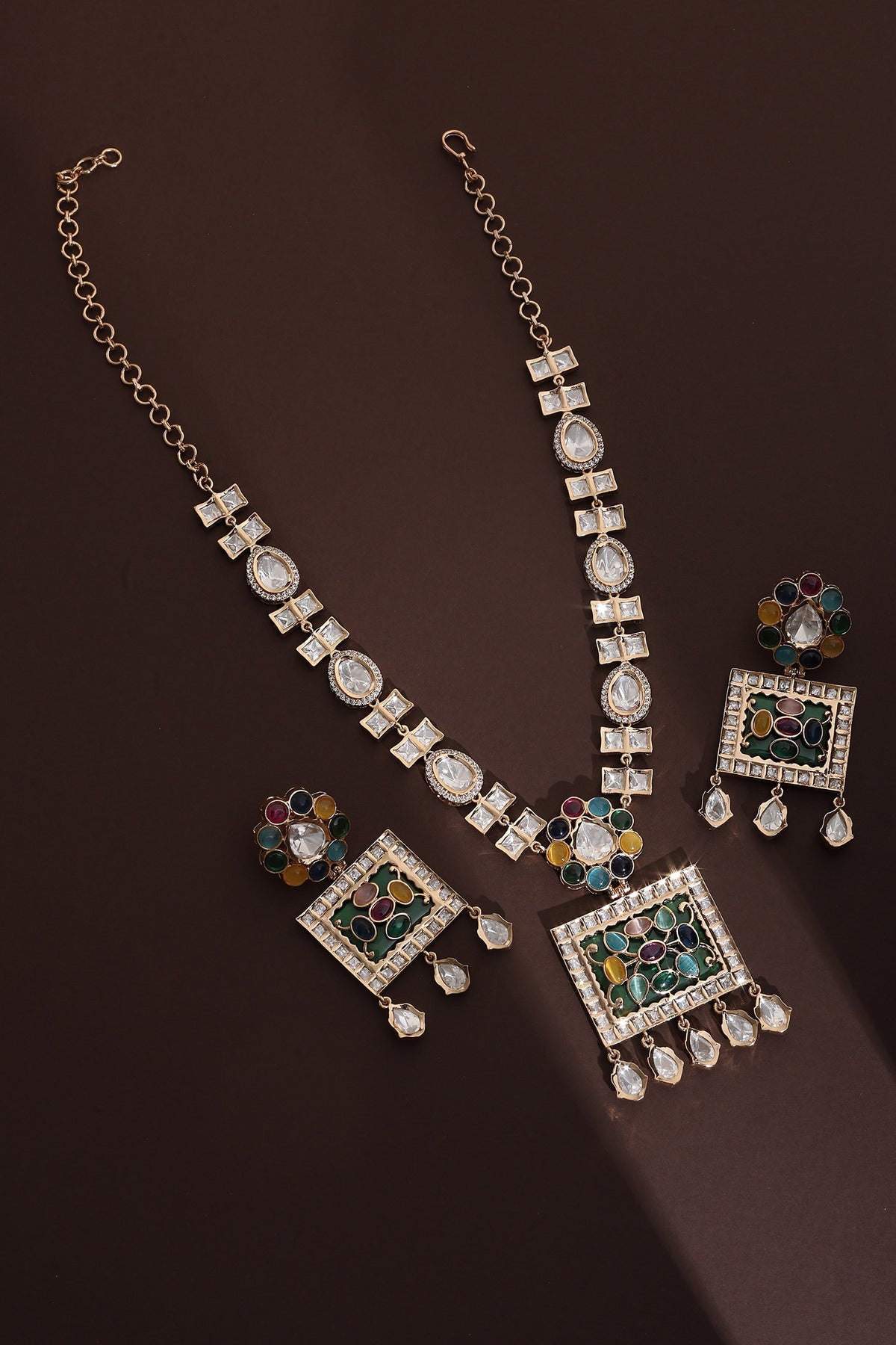 Polki Embellished Geometric Necklace Set 