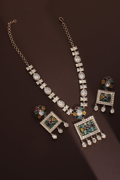 Polki Embellished Geometric Necklace Set 