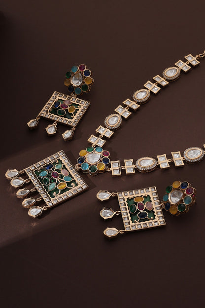 Polki Embellished Geometric Necklace Set 