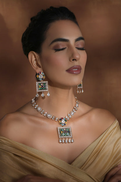 Polki Embellished Geometric Necklace Set 