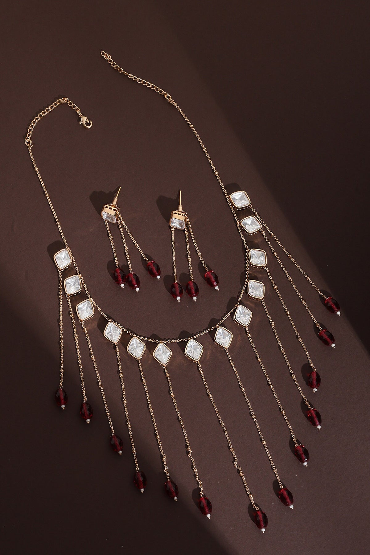 Rose Gold Polki Necklace Set With Earrings 