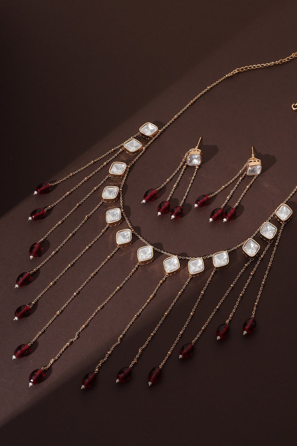 Rose Gold Polki Necklace Set With Earrings 