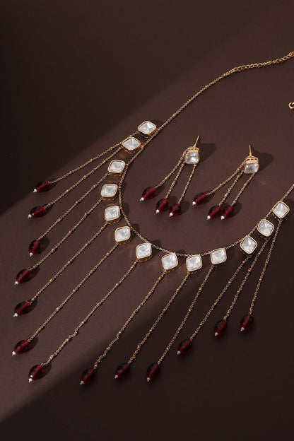 Rose Gold Polki Necklace Set With Earrings 