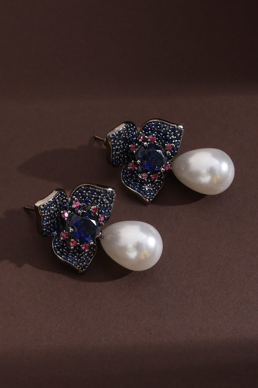 Zirconia Clover & Pearl Drop Earrings 