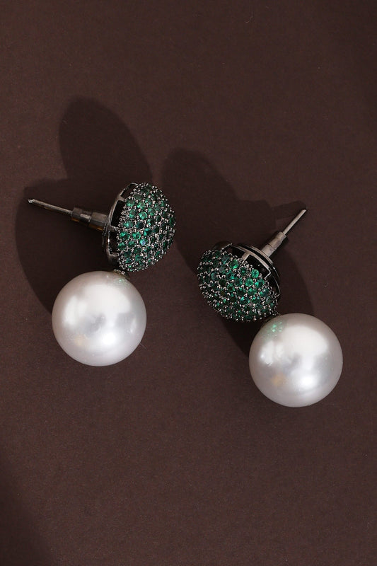 Zirconia Jaal & Pearl Drop Earrings 