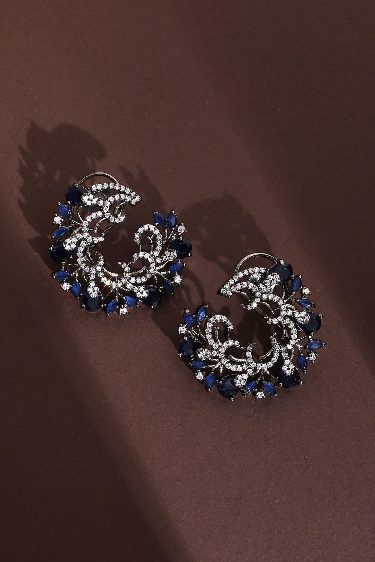 Rhodium Plated Zirconia Crest Hoop Earrings 