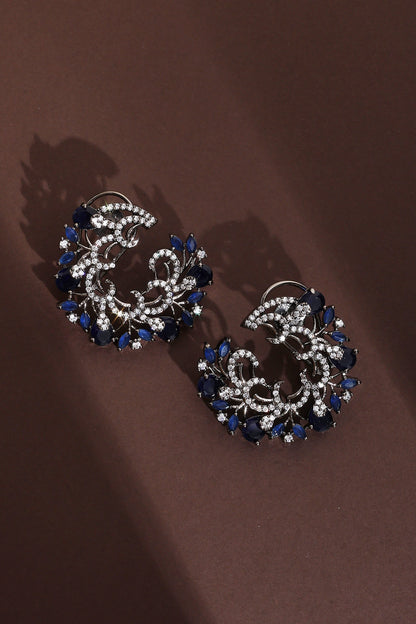 Rhodium Plated Zirconia Crest Hoop Earrings 