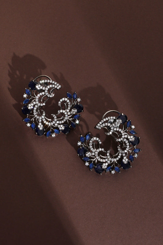 Rhodium Plated Zirconia Crest Hoop Earrings 