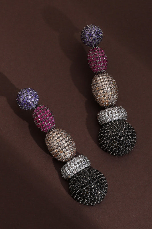 Rhodium Plated Zirconia Dangler Earrings 
