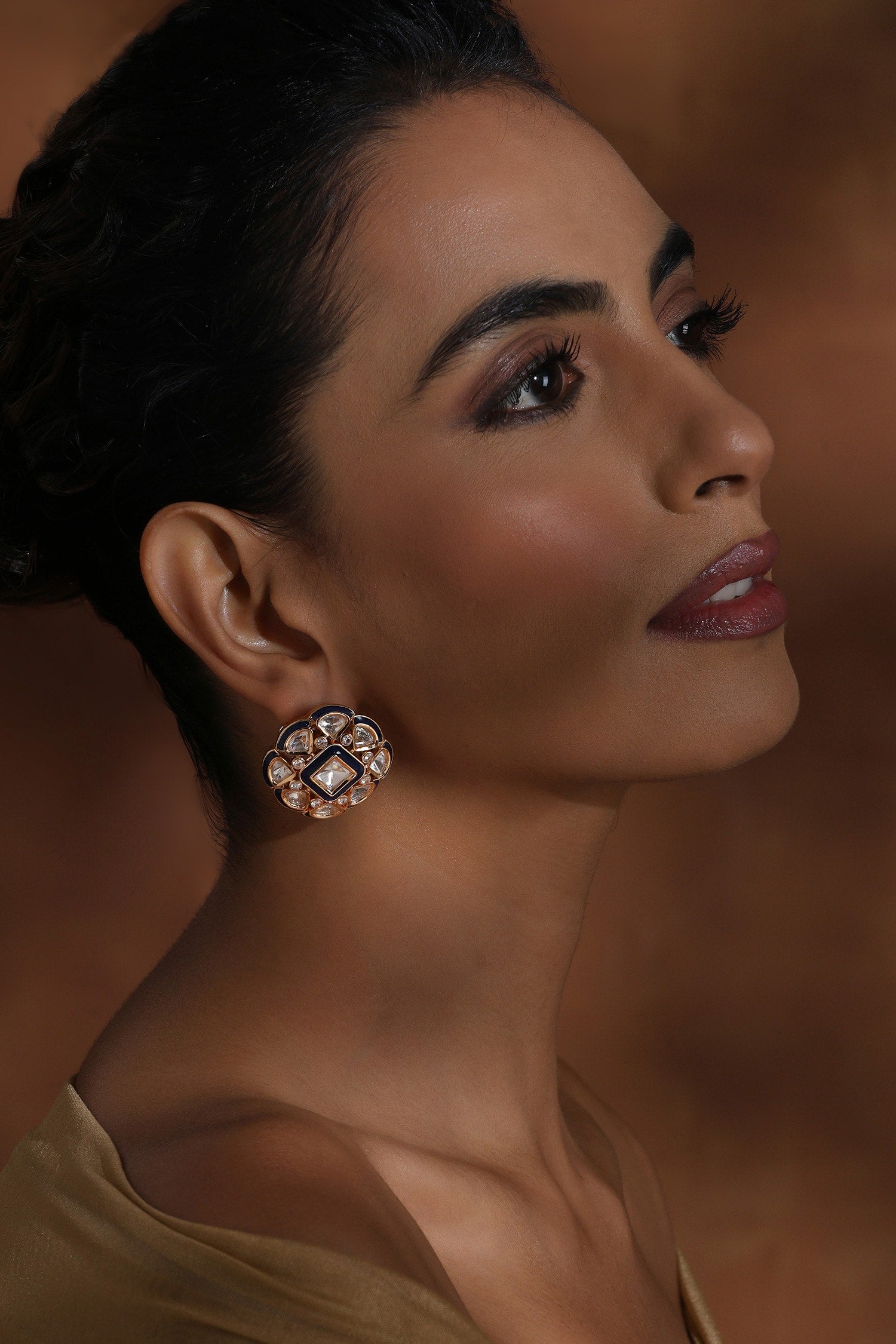 Rhodium Plated Polki Stud Earrings 