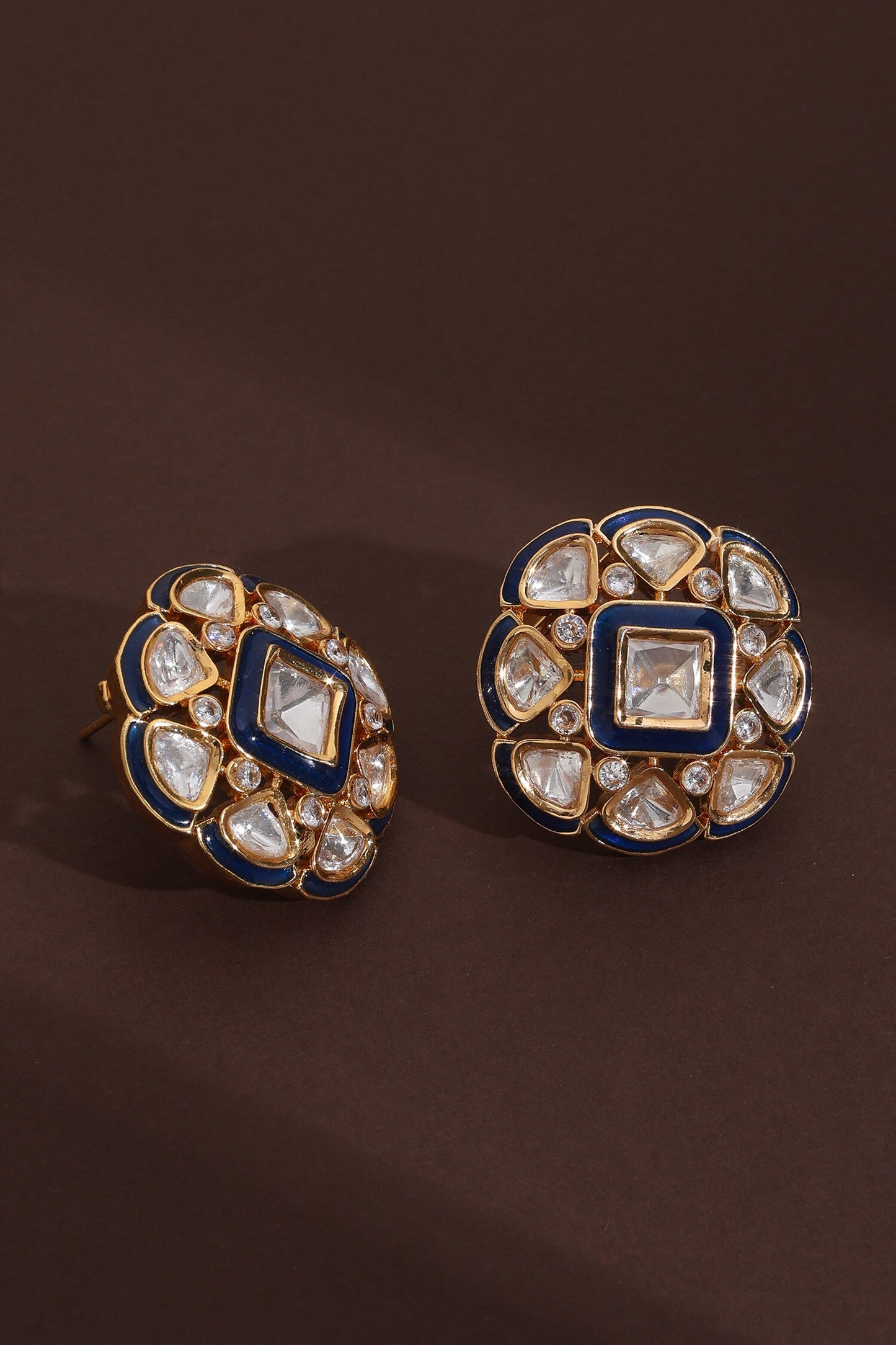 Rhodium Plated Polki Stud Earrings 
