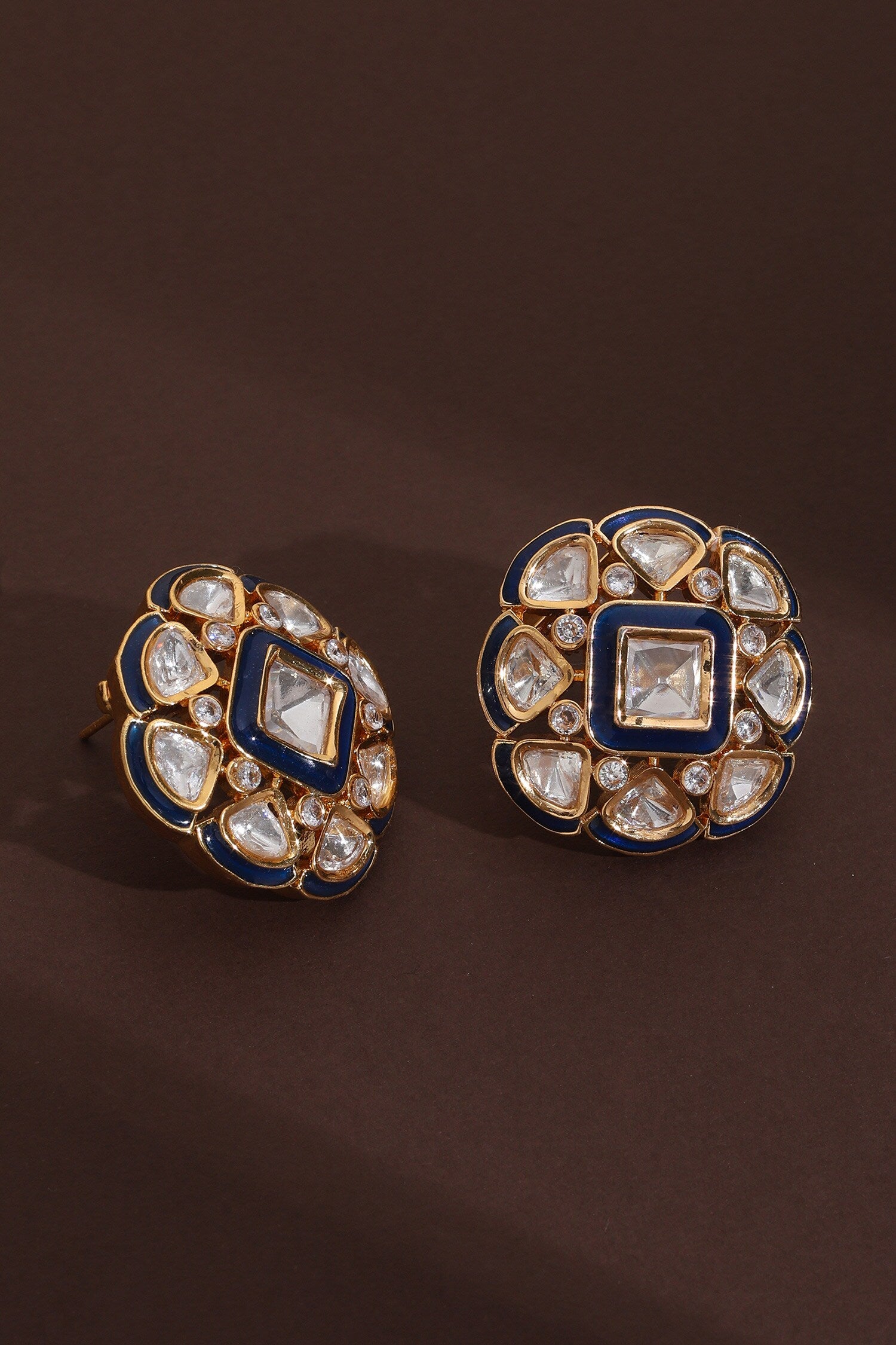 Rhodium Plated Polki Stud Earrings 