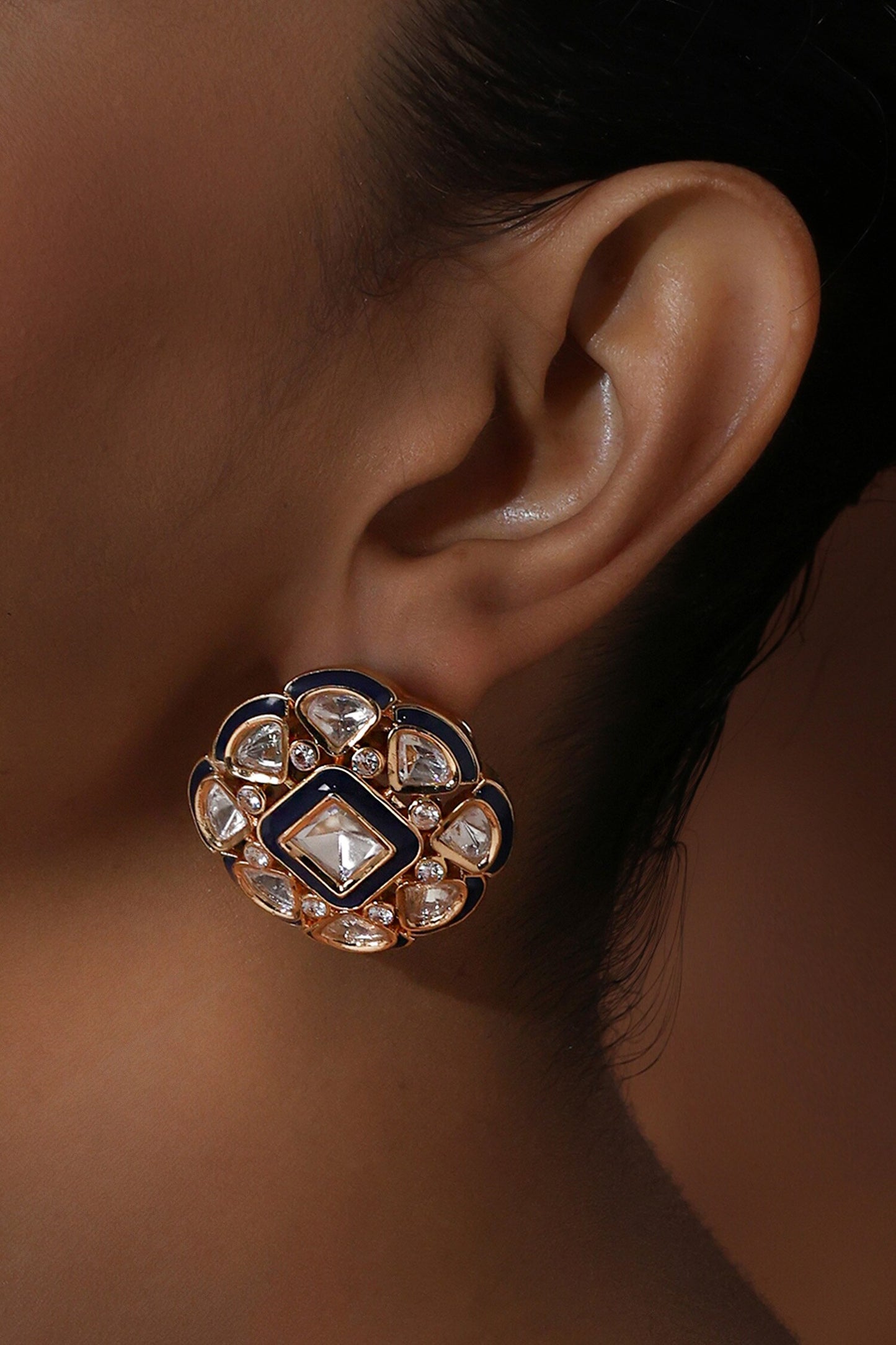 Rhodium Plated Polki Stud Earrings 