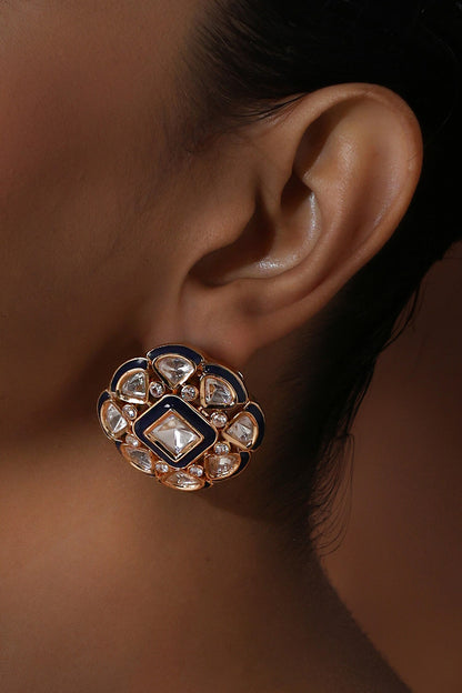 Rhodium Plated Polki Stud Earrings 