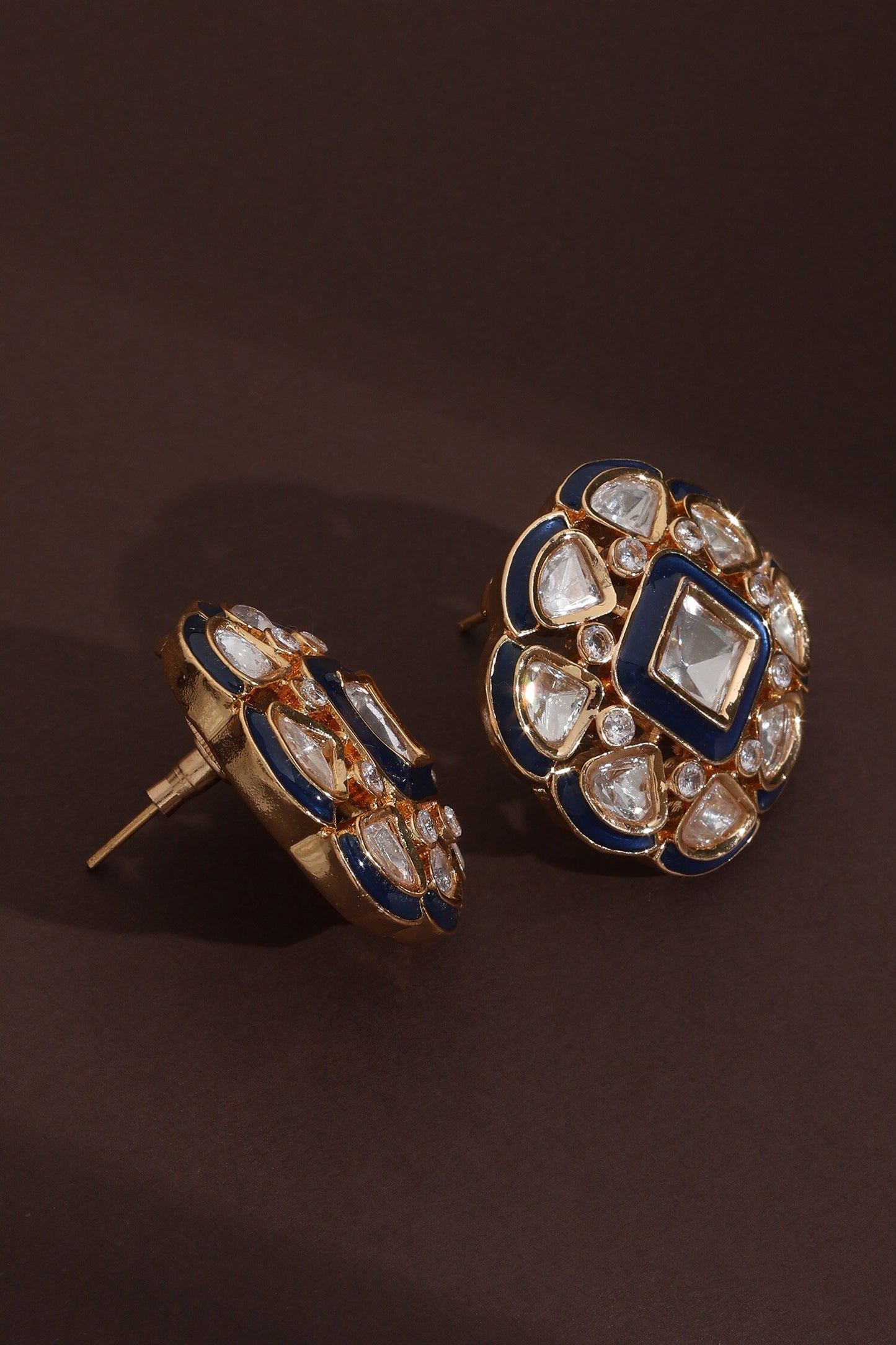 Rhodium Plated Polki Stud Earrings 