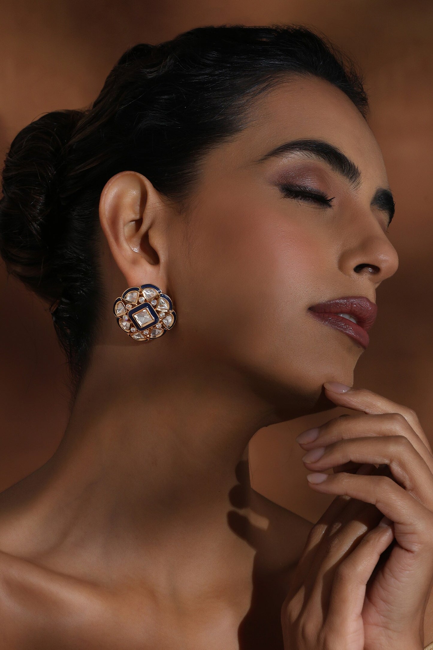 Rhodium Plated Polki Stud Earrings 