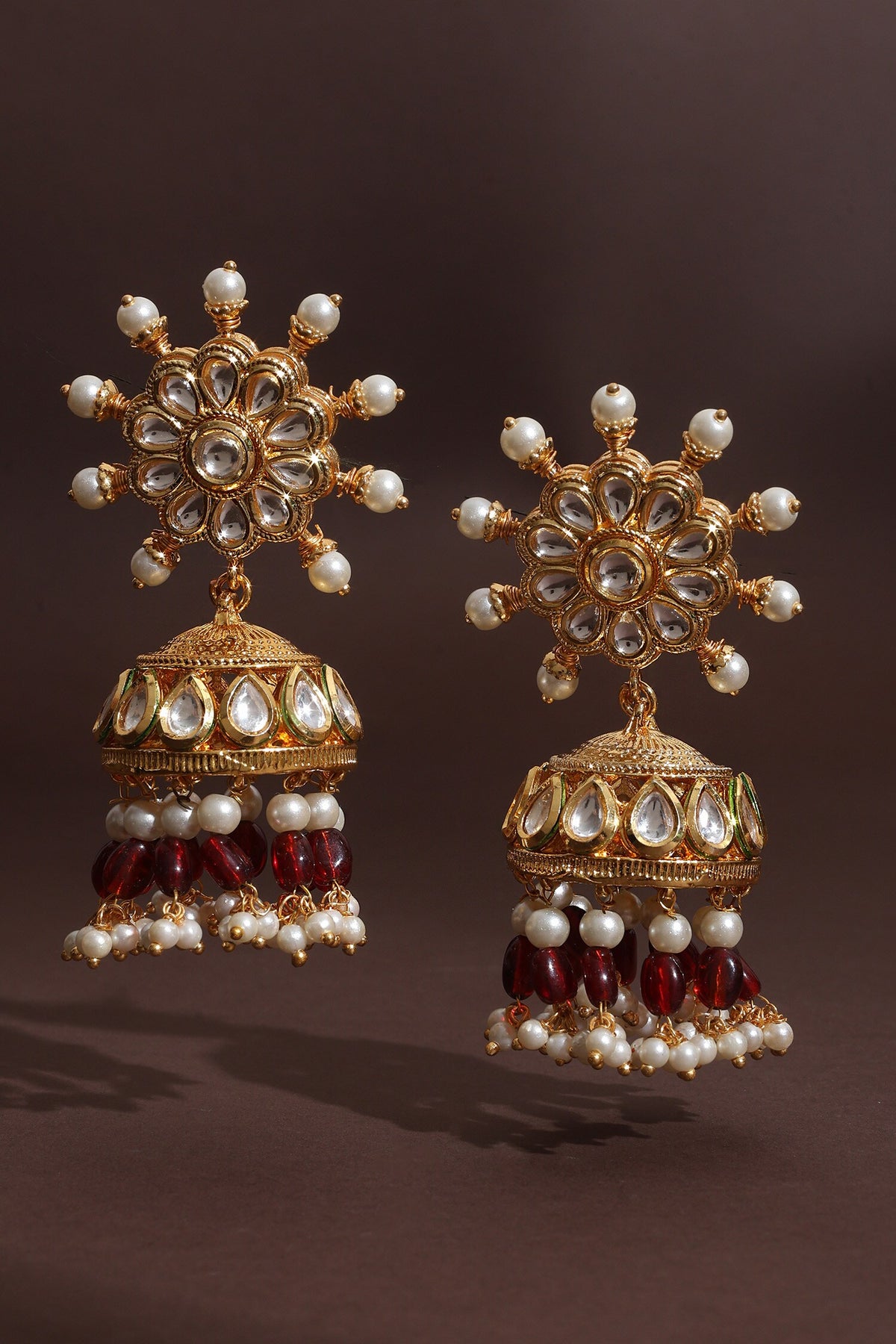 Kundan Pearl Blossom Jhumka Earrings 