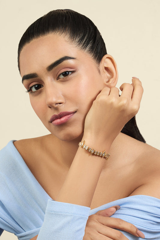 Gold Crystal Stone Studded Tennis Bracelet 
