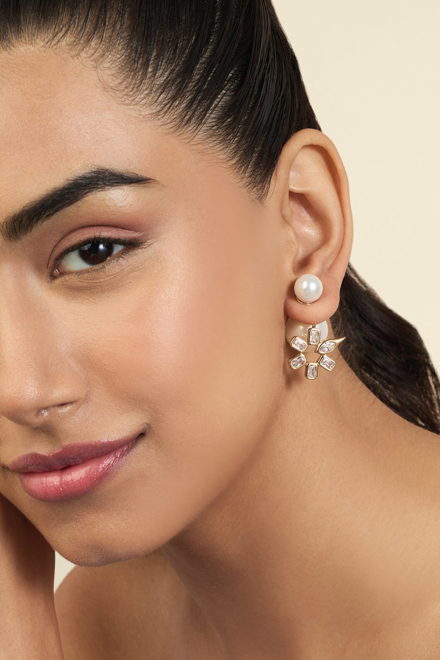 Cubic Zirconia Embellished Gold Studs 