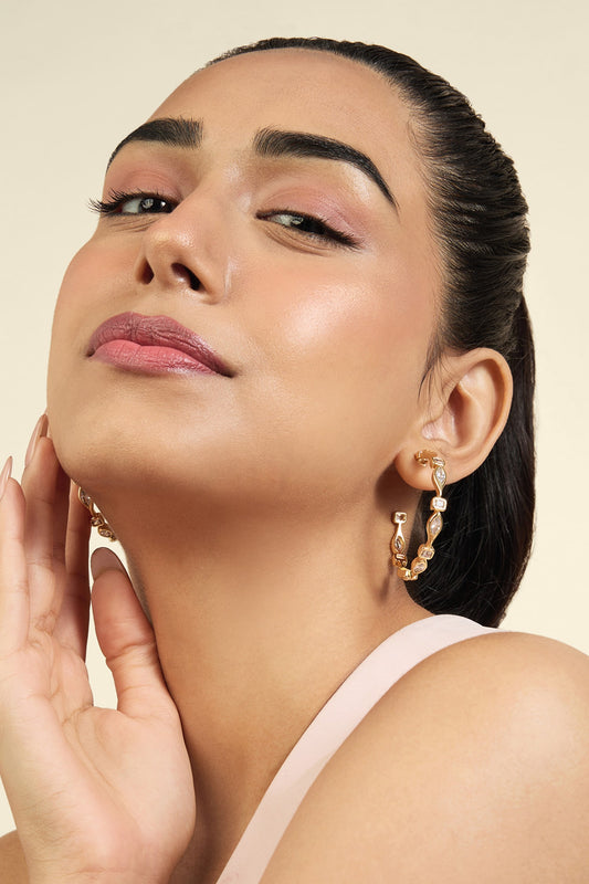 Crystal Embellished Gold Hoops 