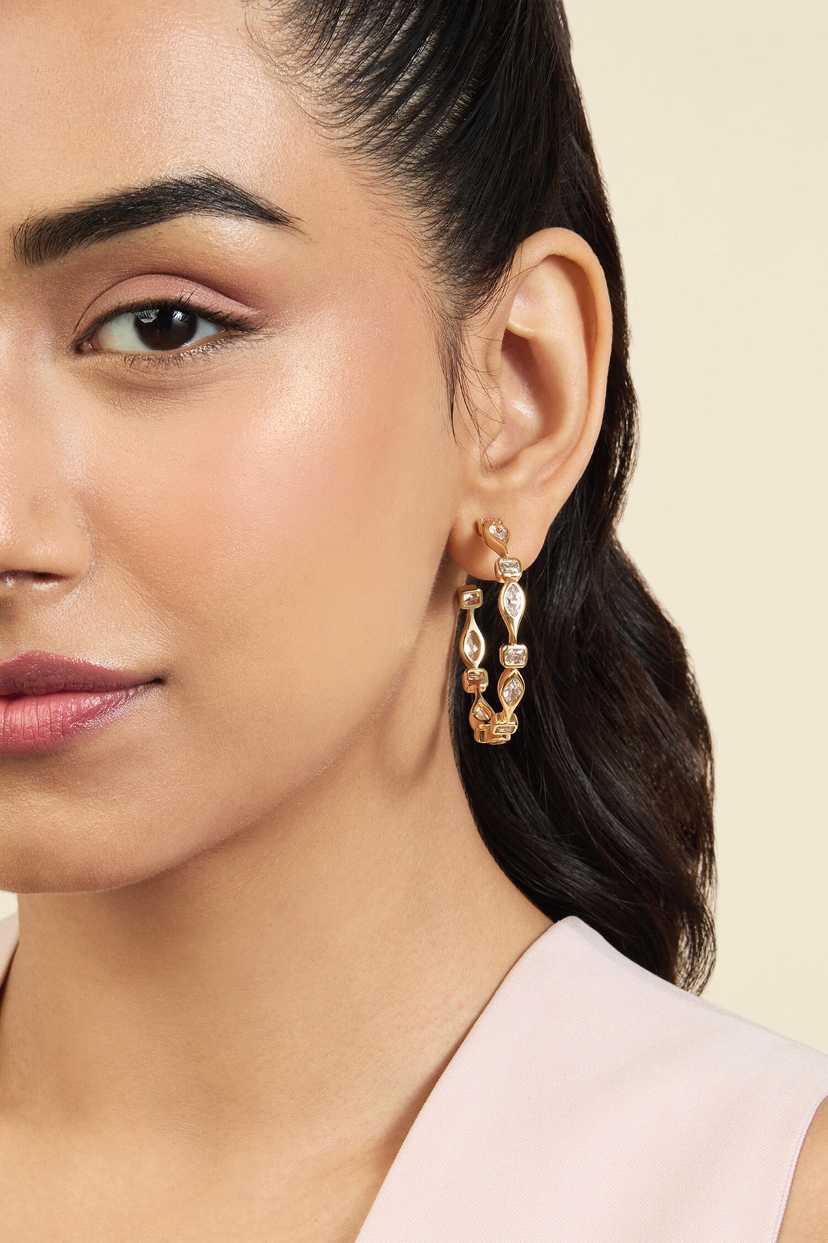 Crystal Embellished Gold Hoops 