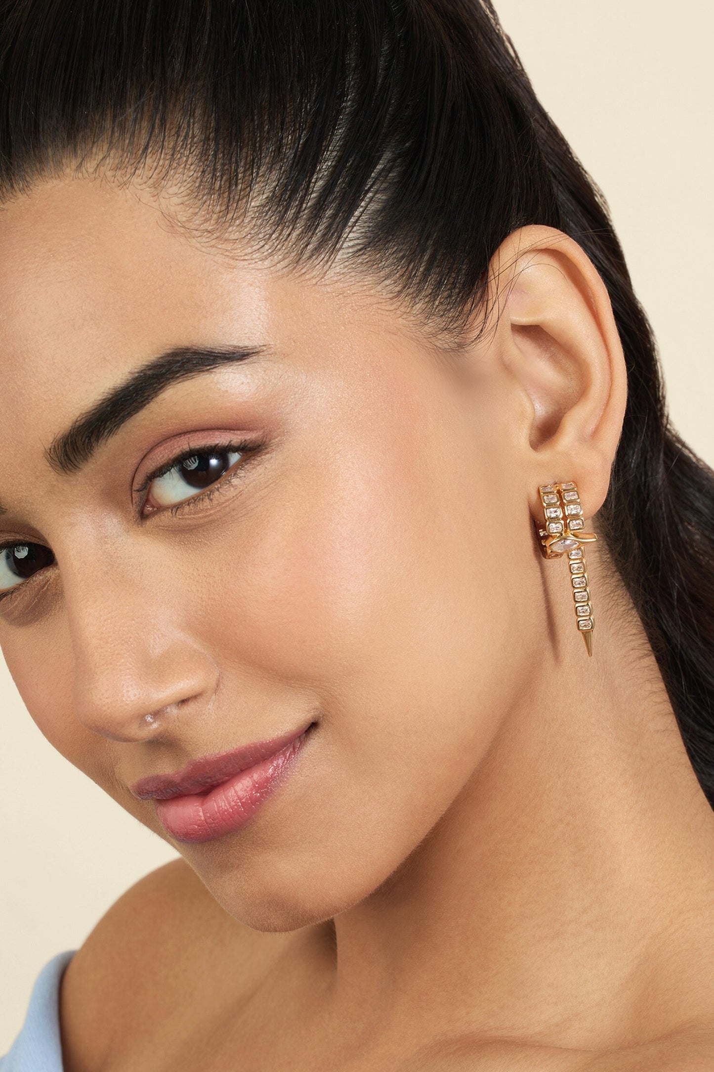 Crystal Embellished Gold Hoop Danglers 