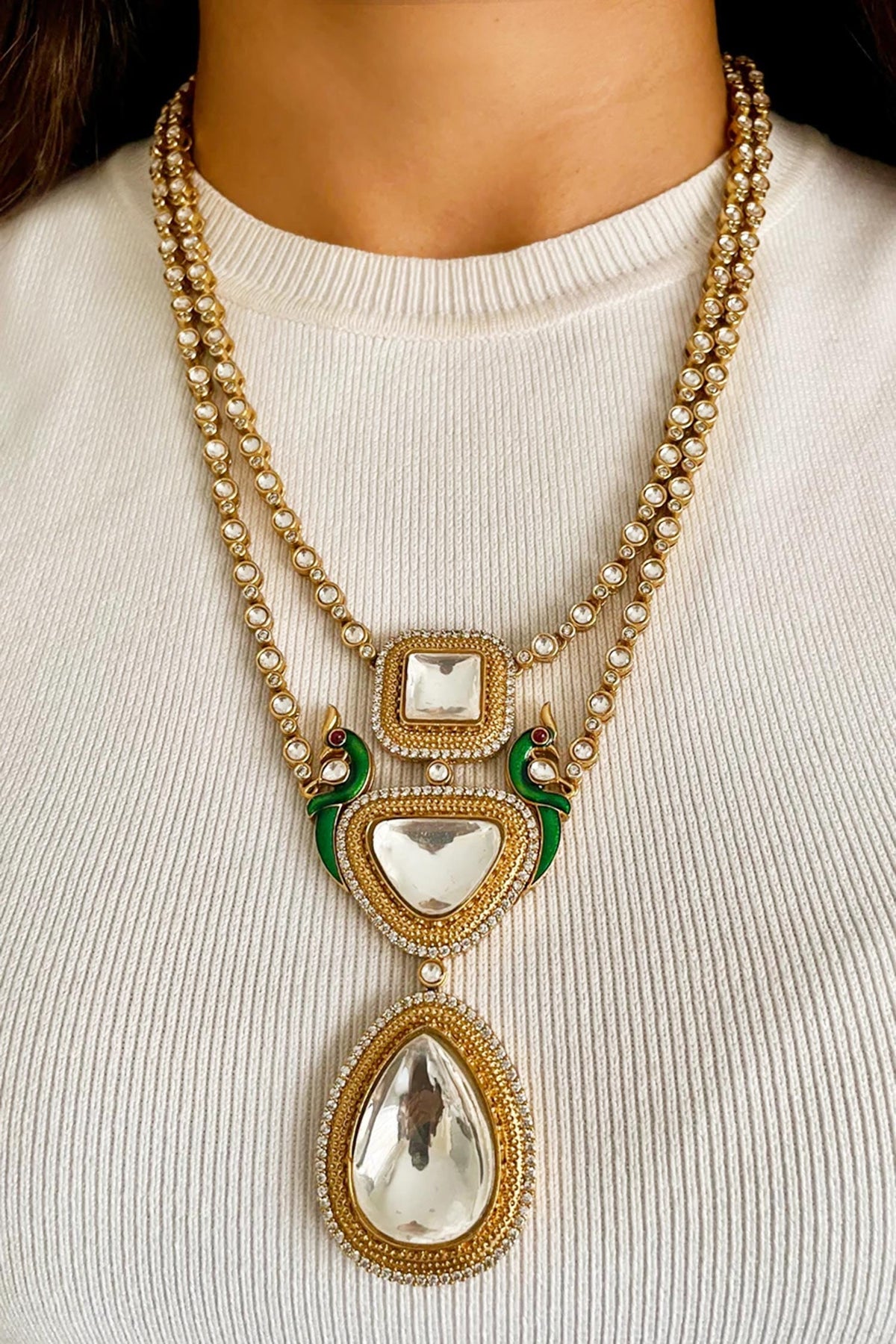 Polki Stone Embellished Necklace Set 