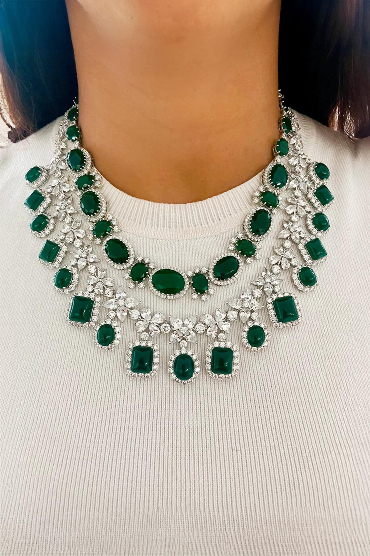 Emerald Diamond Necklace & Earring Set 