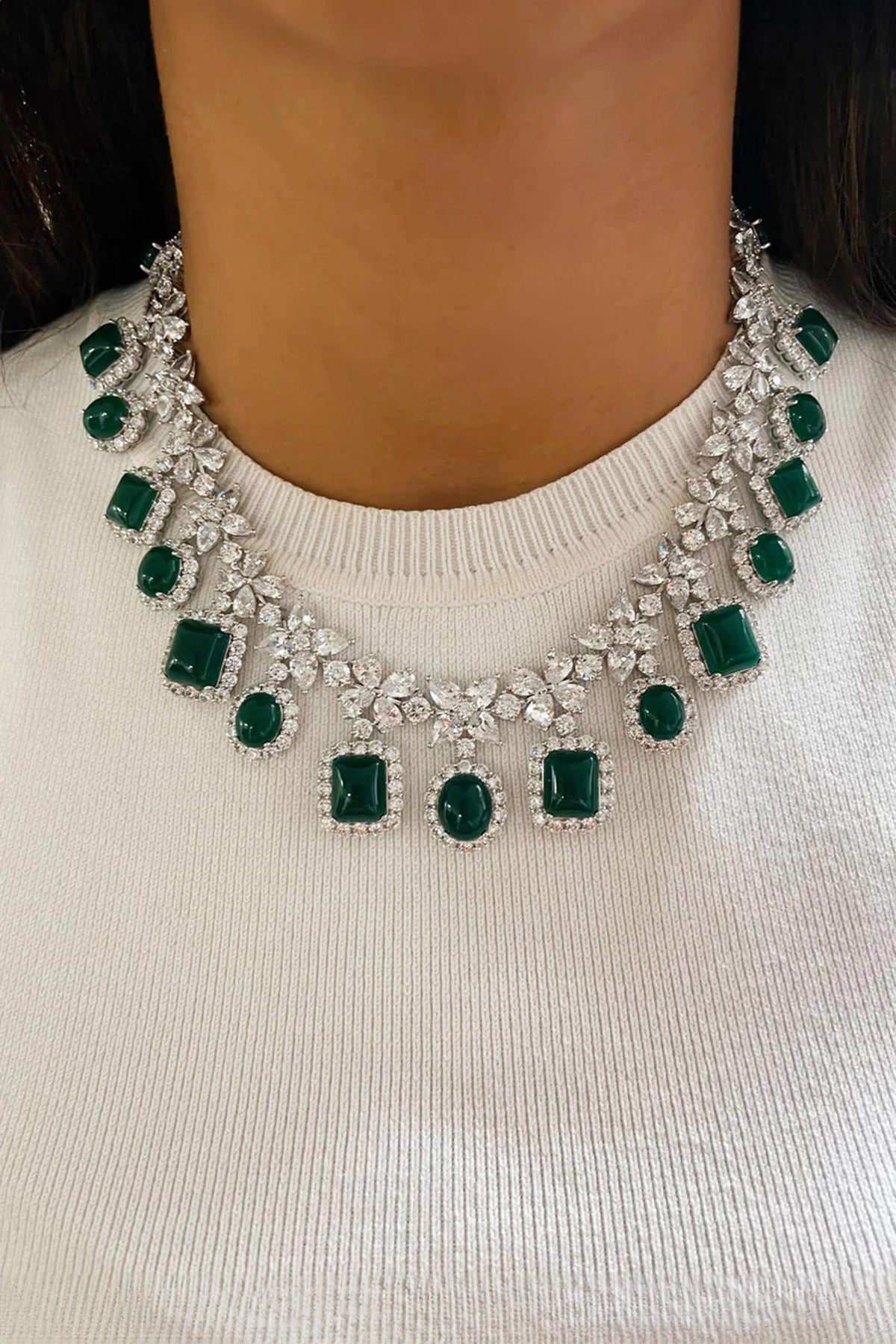 Emerald Diamond Necklace & Earring Set 