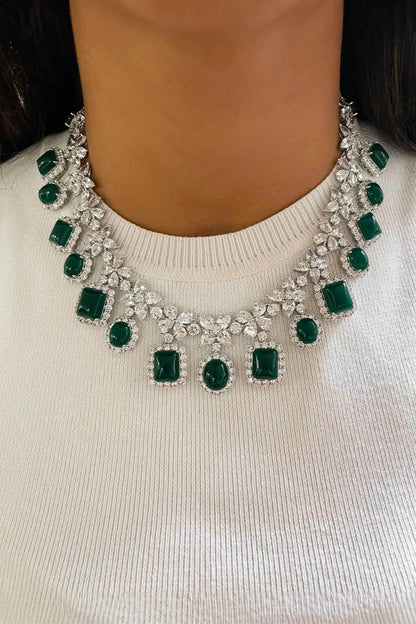 Emerald Diamond Necklace & Earring Set 