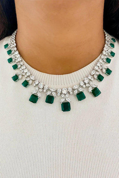 Emerald Diamond Butterfly Necklace Set 