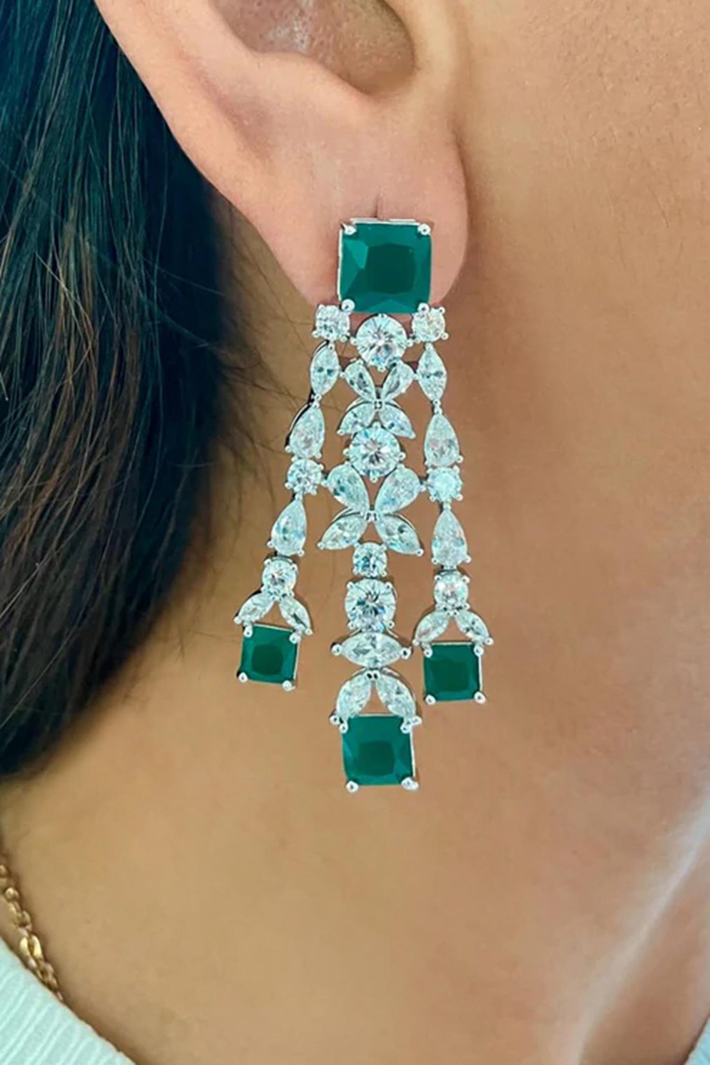 Emerald Diamond Butterfly Necklace Set 