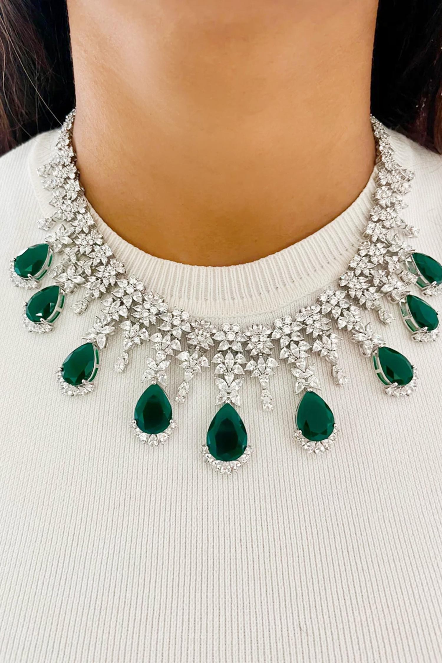 Emerald & Diamond Stone Necklace Set 